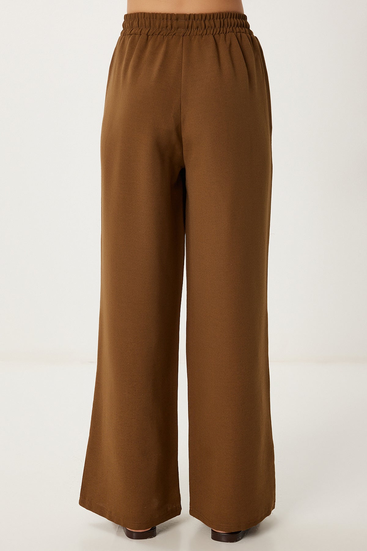 Kahverengi Geniş Paça Keten Pantolon DP00261