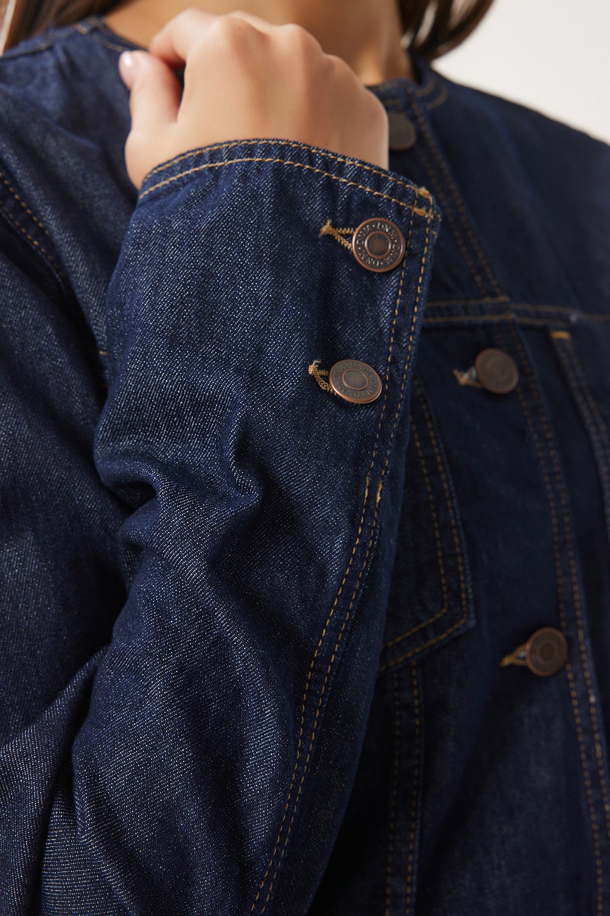 Lacivert Bisiklet Yaka Denim Ceket FN03417