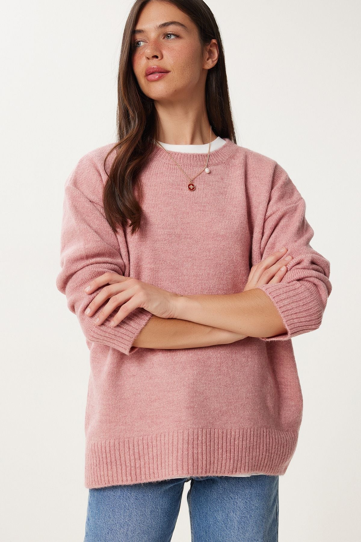 Orta Pembe Oversize Triko Kazak PN00054
