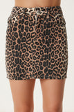 Siyah Bej Leopar Desenli Mini Gabardin Etek GP00024