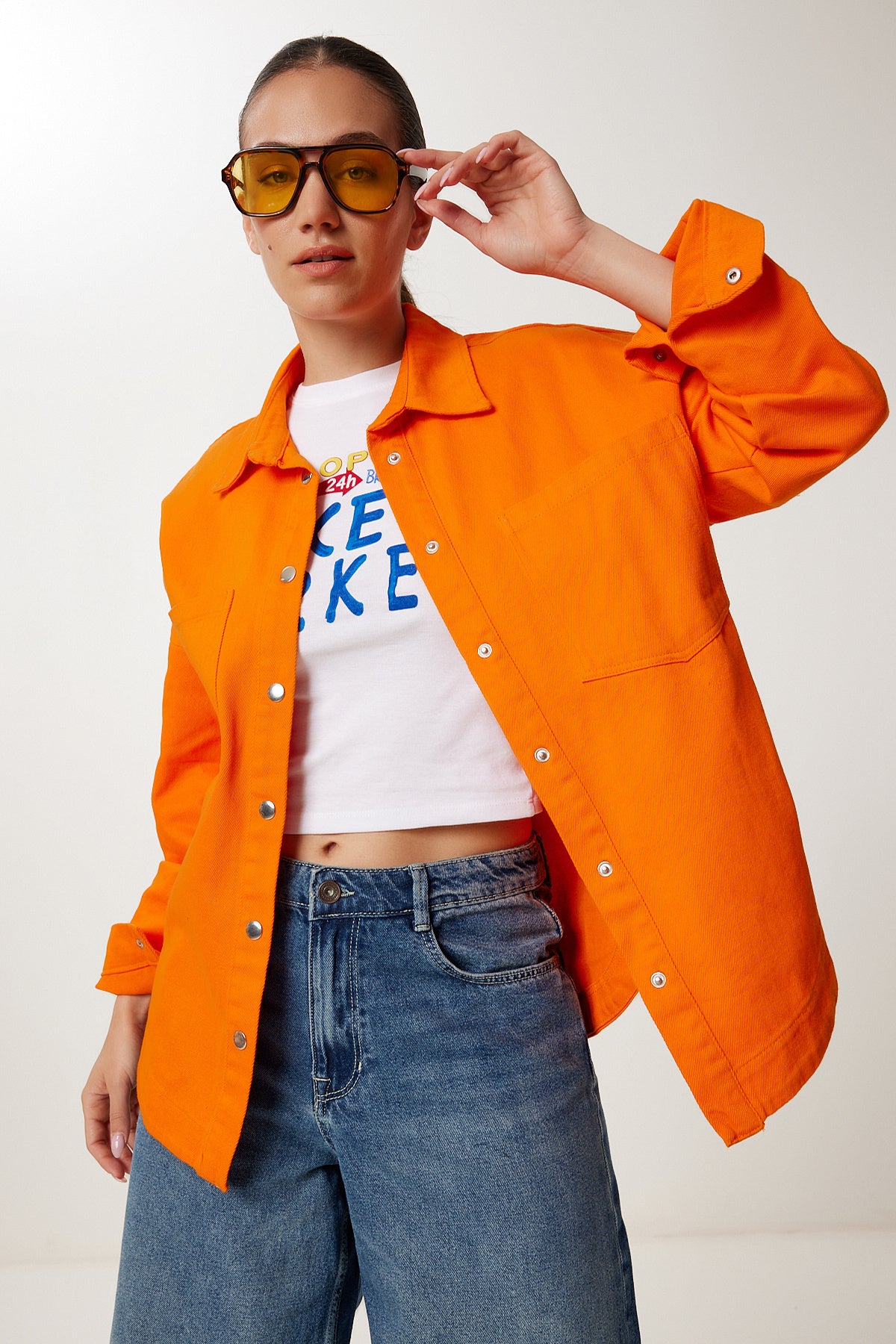 Oranj Çıtçıtlı Mevsimlik Gabardin Gömlek Ceket SA00043
