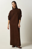Kahverengi Dik Yaka Oversize Triko Elbise XN00001