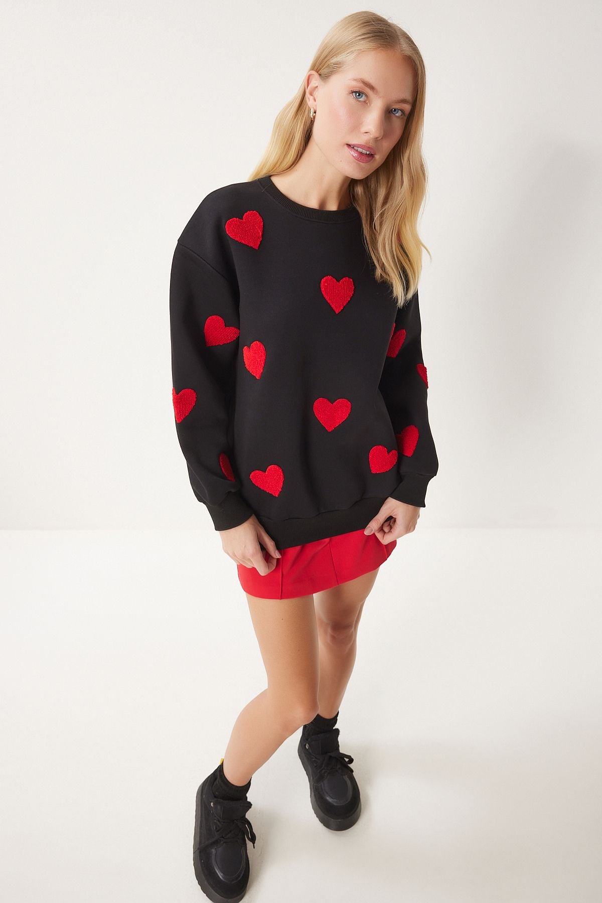 Siyah Kalpli Dokulu Şardonlu Örme Sweatshirt MP00030