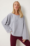 Gri Geniş Kol Oversize Örme Sweatshirt  FN03334