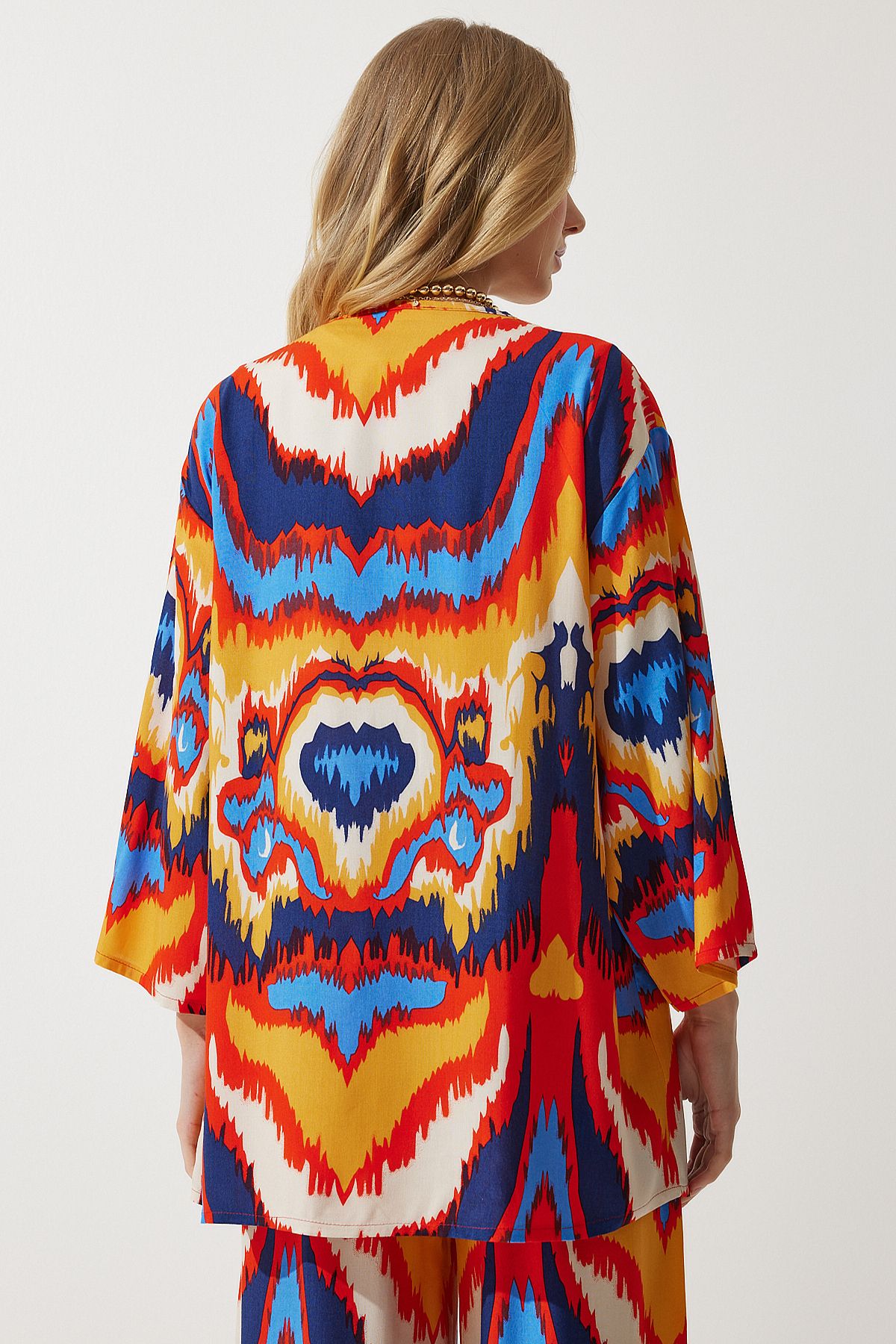 Oranj Desenli Kimono Palazzo Pantolon Takım EN00614