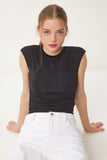 Siyah Büzgülü Sandy Crop Bluz AN00229