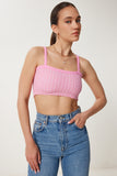 Pembe Askılı Esnek Yazlık Triko Crop Bluz NS00436