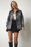 Gri Siyah Desenli Oversize Kaşe Oduncu Gömlek TU00034