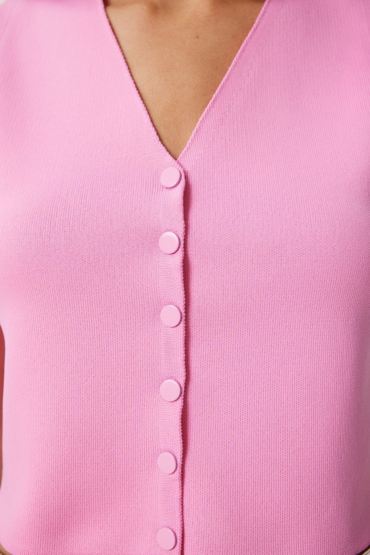 Pembe V Yaka Triko Yelek PF00087
