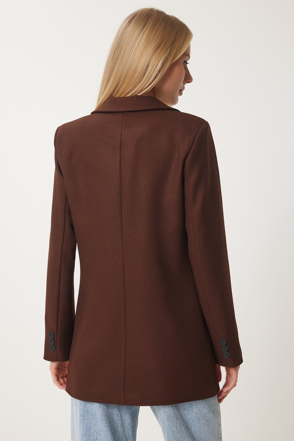 Kahverengi Vatkalı Dokuma Blazer Ceket HL00005