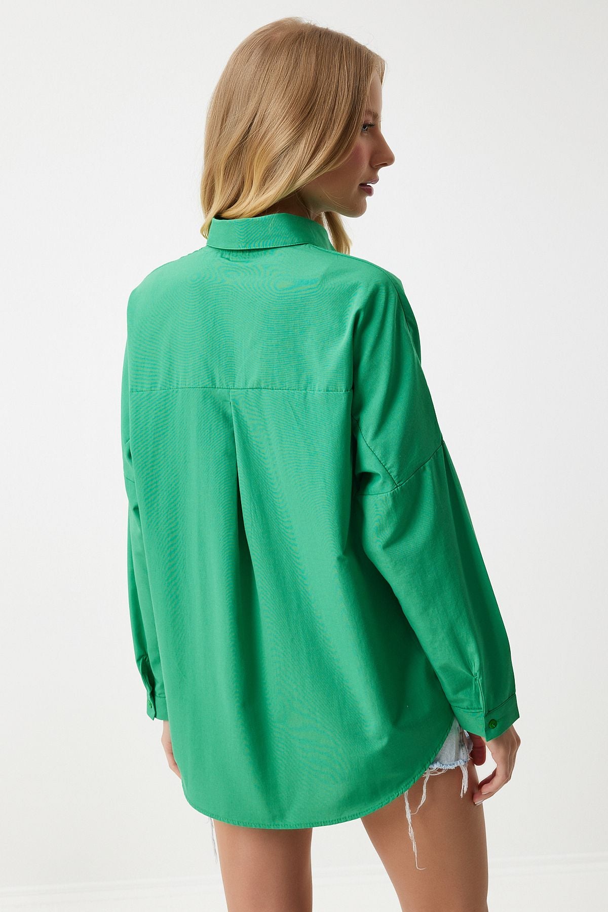 Yeşil Oversize Uzun Basic Gömlek MX00167