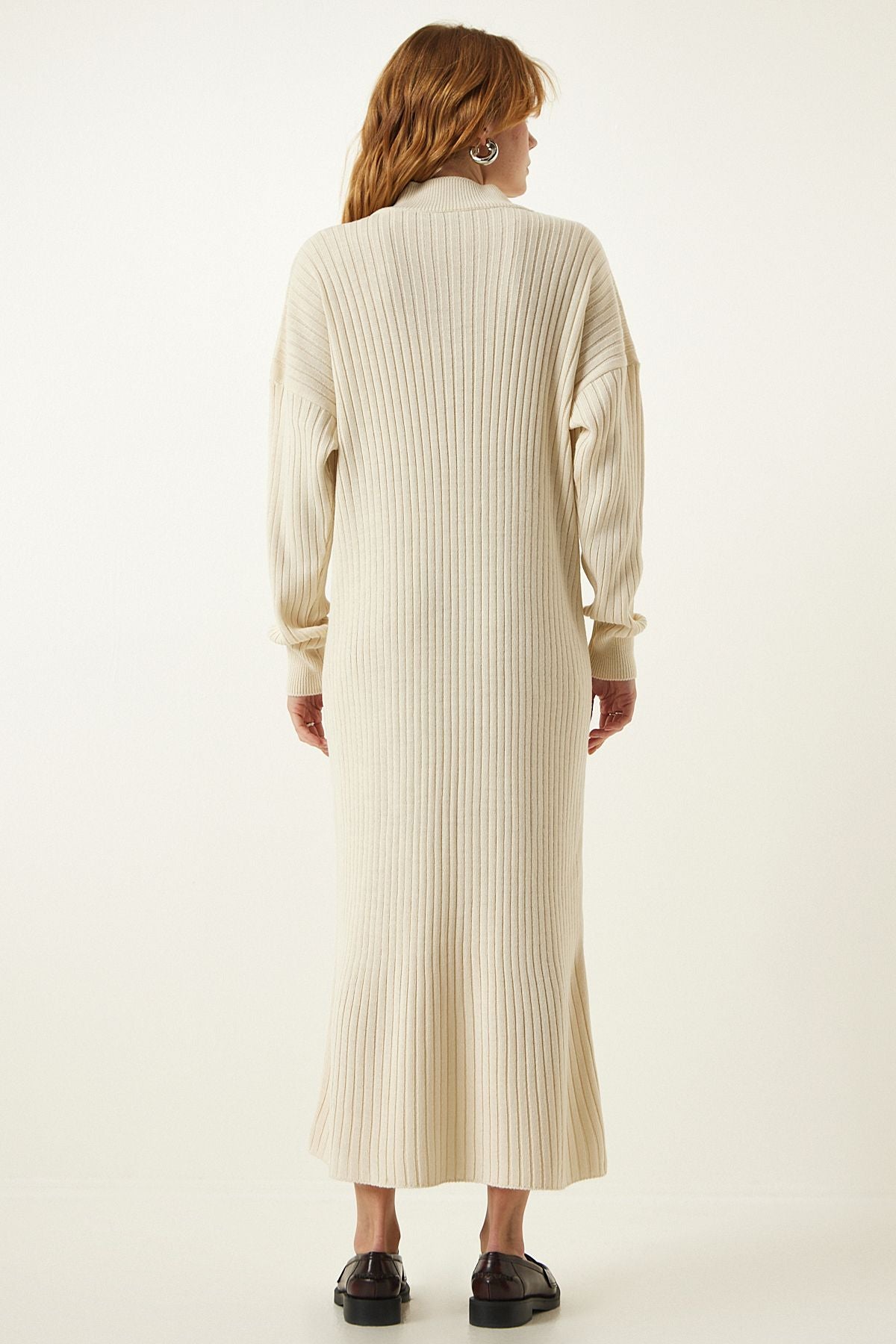 Krem Fitilli Oversize Triko Elbise DD01251