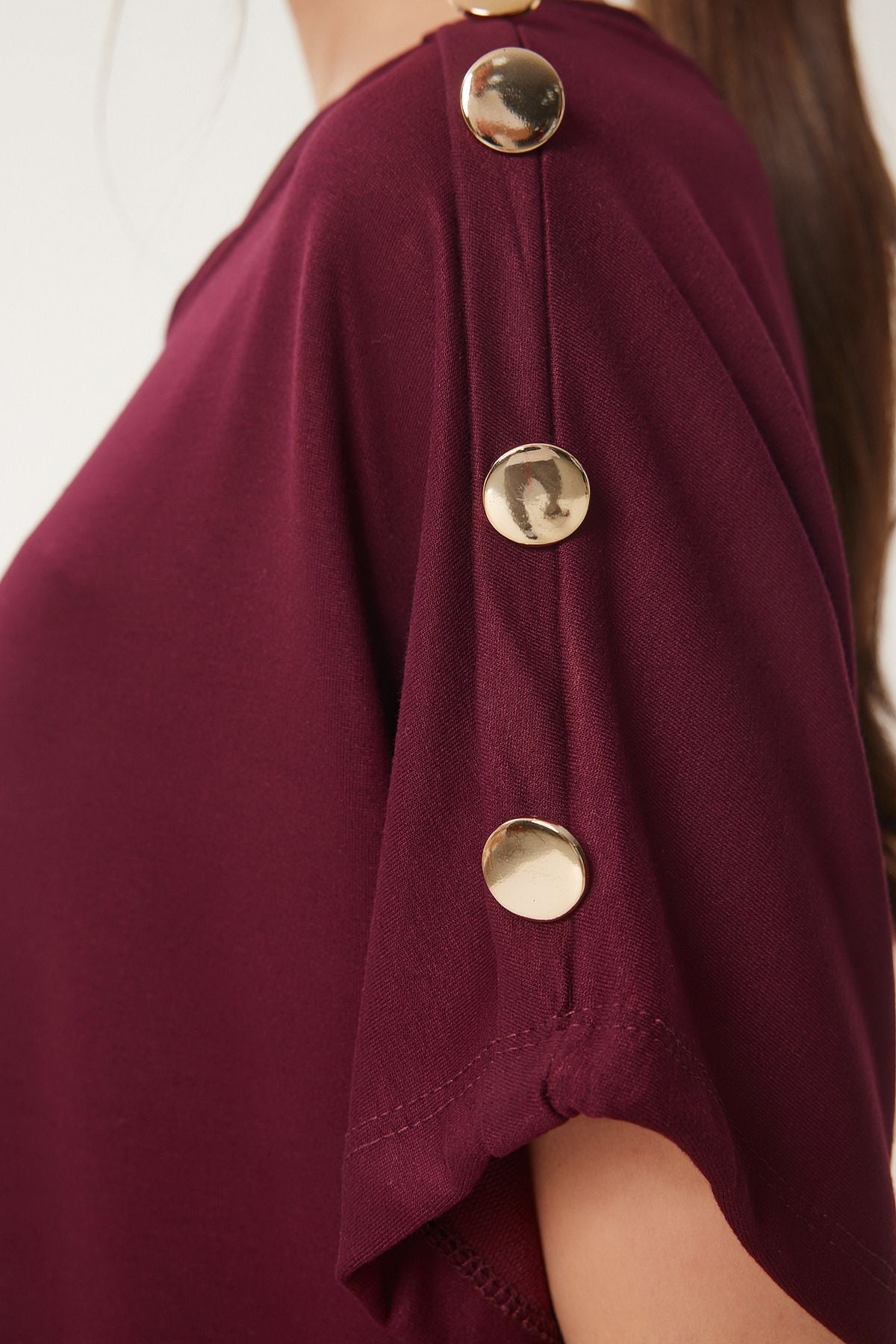 Bordo Düğme Detaylı Yazlık Örme Elbise ZV00291