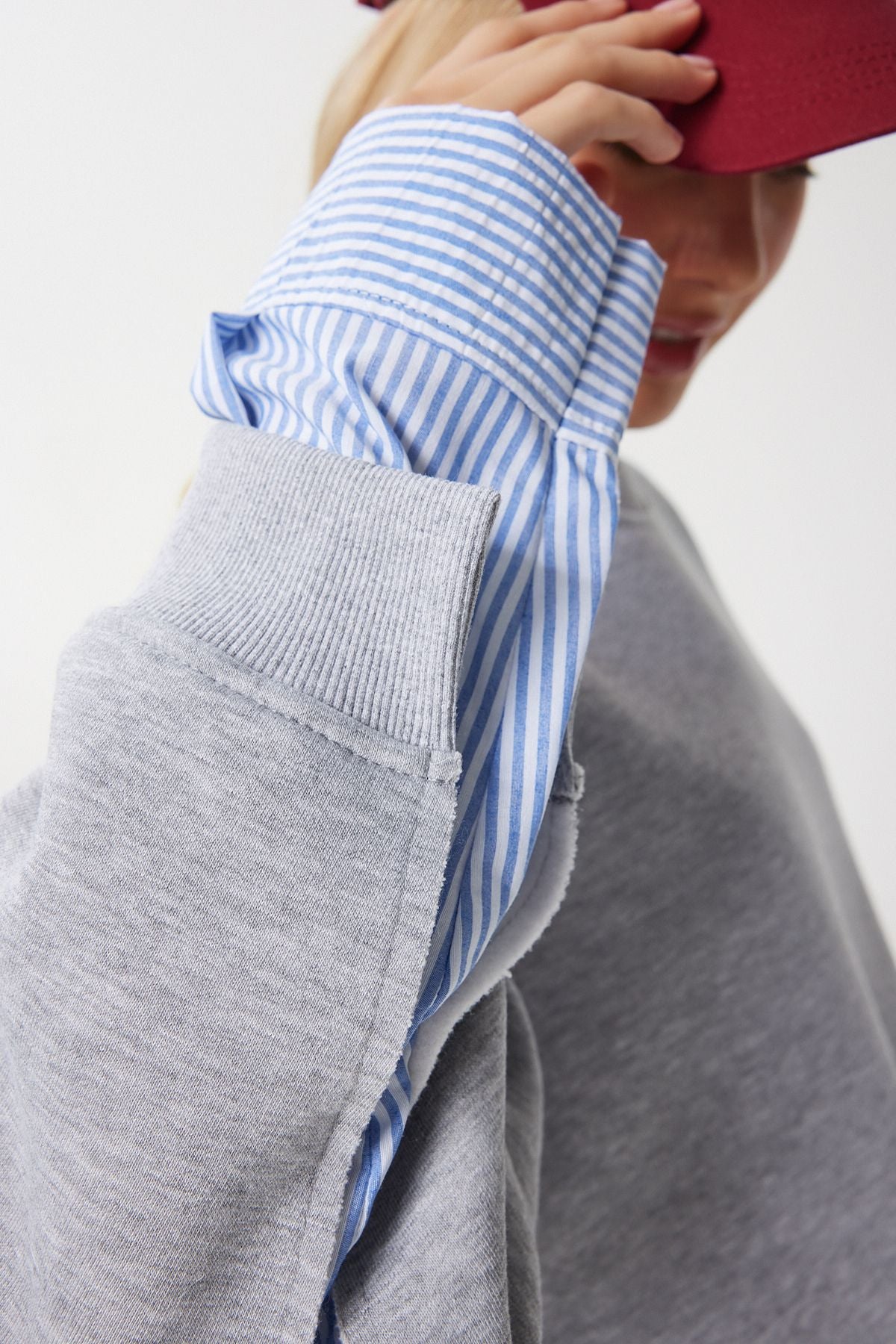 Gri Mavi Oversize Gömlekli Sweatshirt DP00214