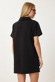 Siyah Polo Yaka Pike Örme Mini Elbise DP00253