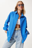 Canlı Mavi Oversize Uzun Basic Gömlek DD00842