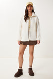 Krem Fermuarlı Oversize Peluş Sweatshirt DD01379