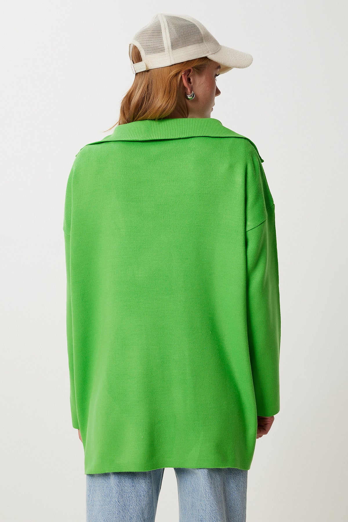 Fıstık Yeşili Fermuarlı Oversize Triko Kazak YY00263