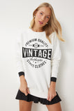 Ekru Baskılı Oversize Şardonlu Örme Sweatshirt KB00038