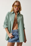 Çağla Yeşili Oversize Uzun Basic Gömlek DD00842