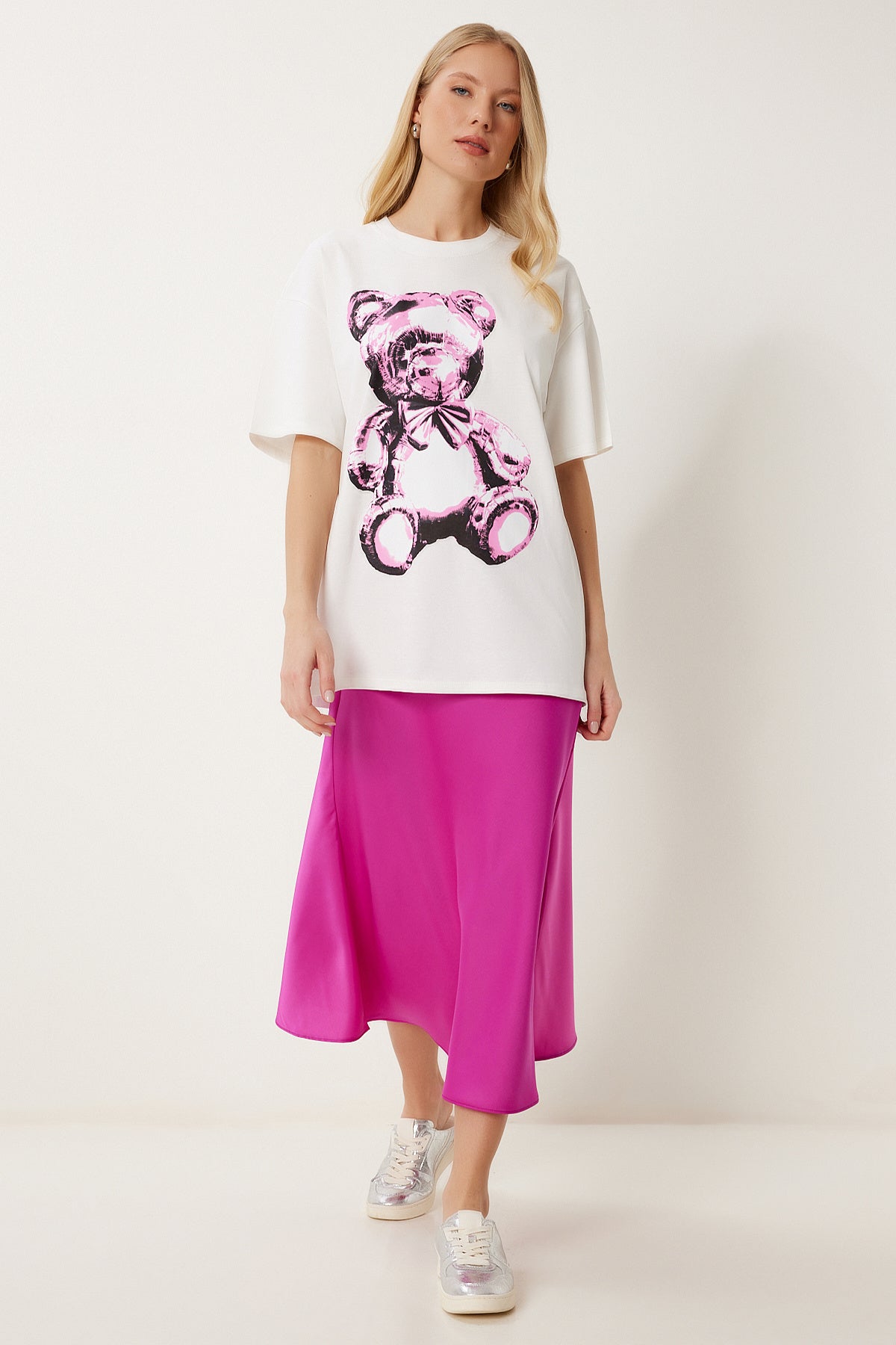 Koyu Pembe Midi Saten Etek DP00260
