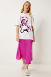 Koyu Pembe Midi Saten Etek DP00260
