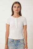 Kemik Çıtçıtlı Basic Örme Crop Bluz FW00004