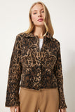 Bej Kahverengi Leopar Desenli Cepli Triko Ceket DP00221