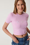 Pembe Fiyonk Detaylı Crop T-Shirt MC00279