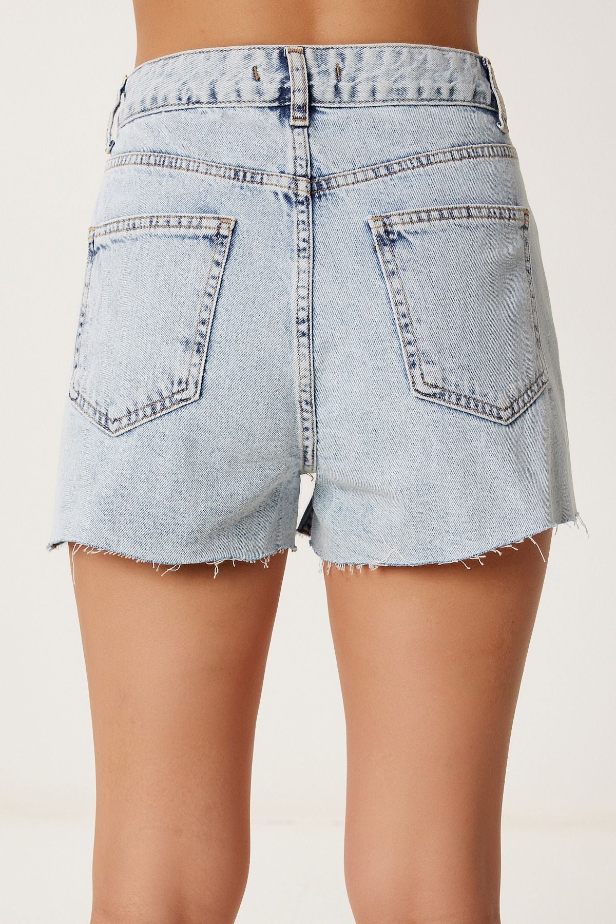 Açık Mavi Yırtık Detaylı Mini Denim Şort RC00161