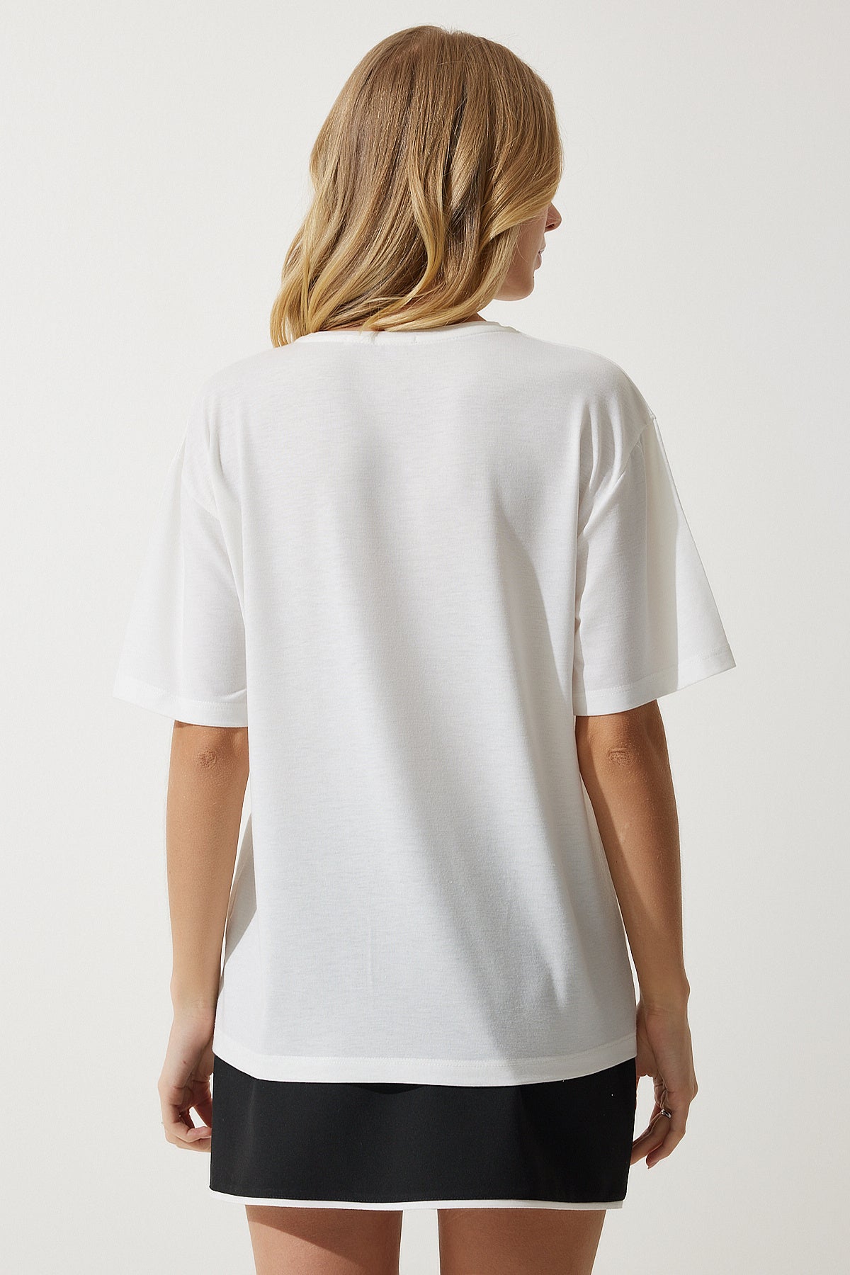 Beyaz Taş Detaylı Oversize T-Shirt PB00026