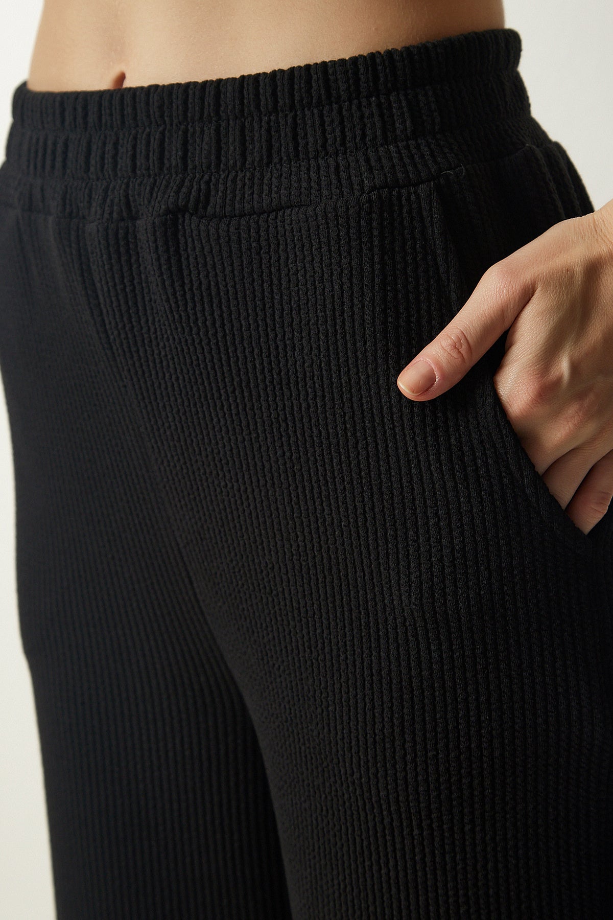Siyah Fitilli Örme Pantolon EW00005