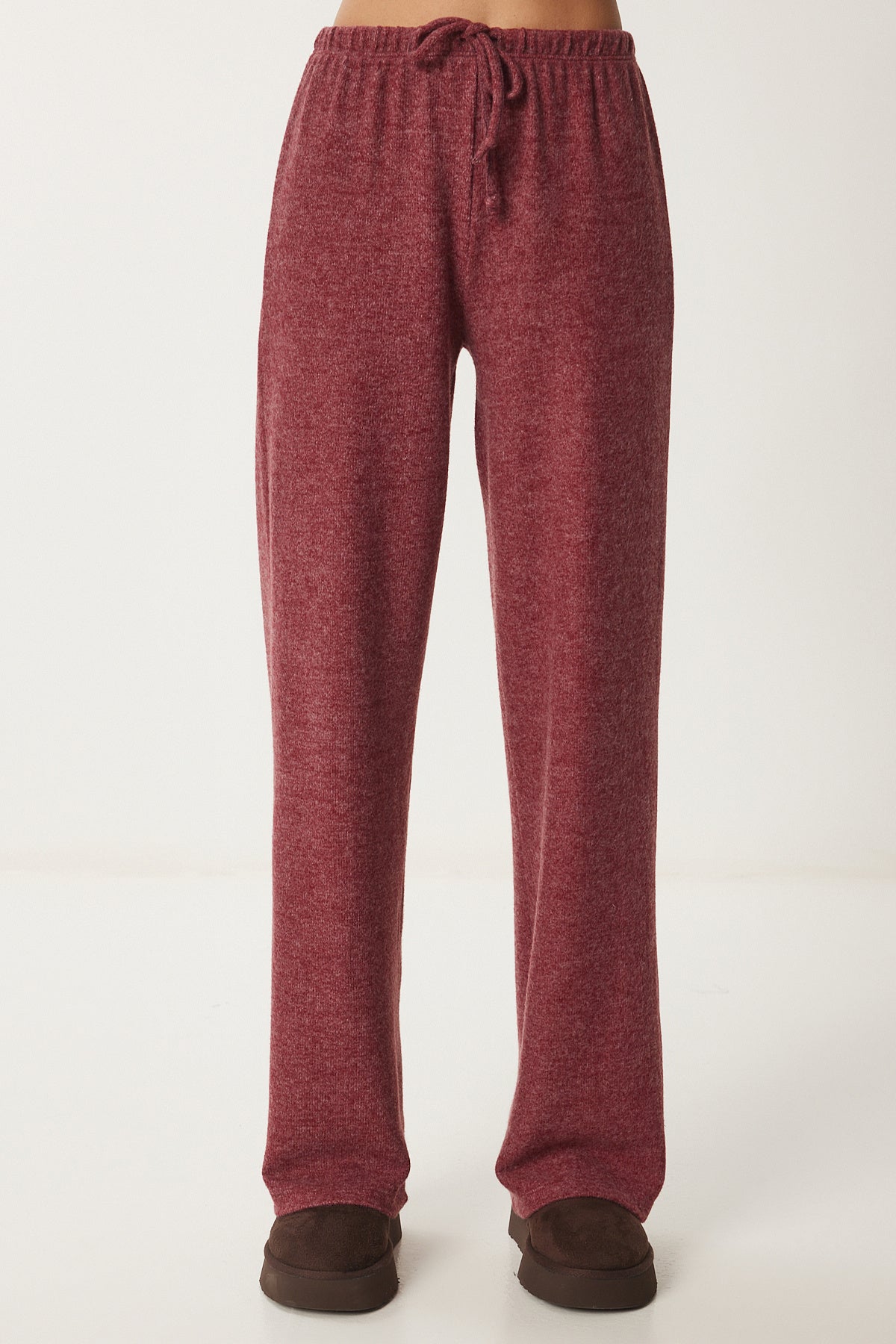Bordo Yumoş Bol Örme Pantolon UB00295