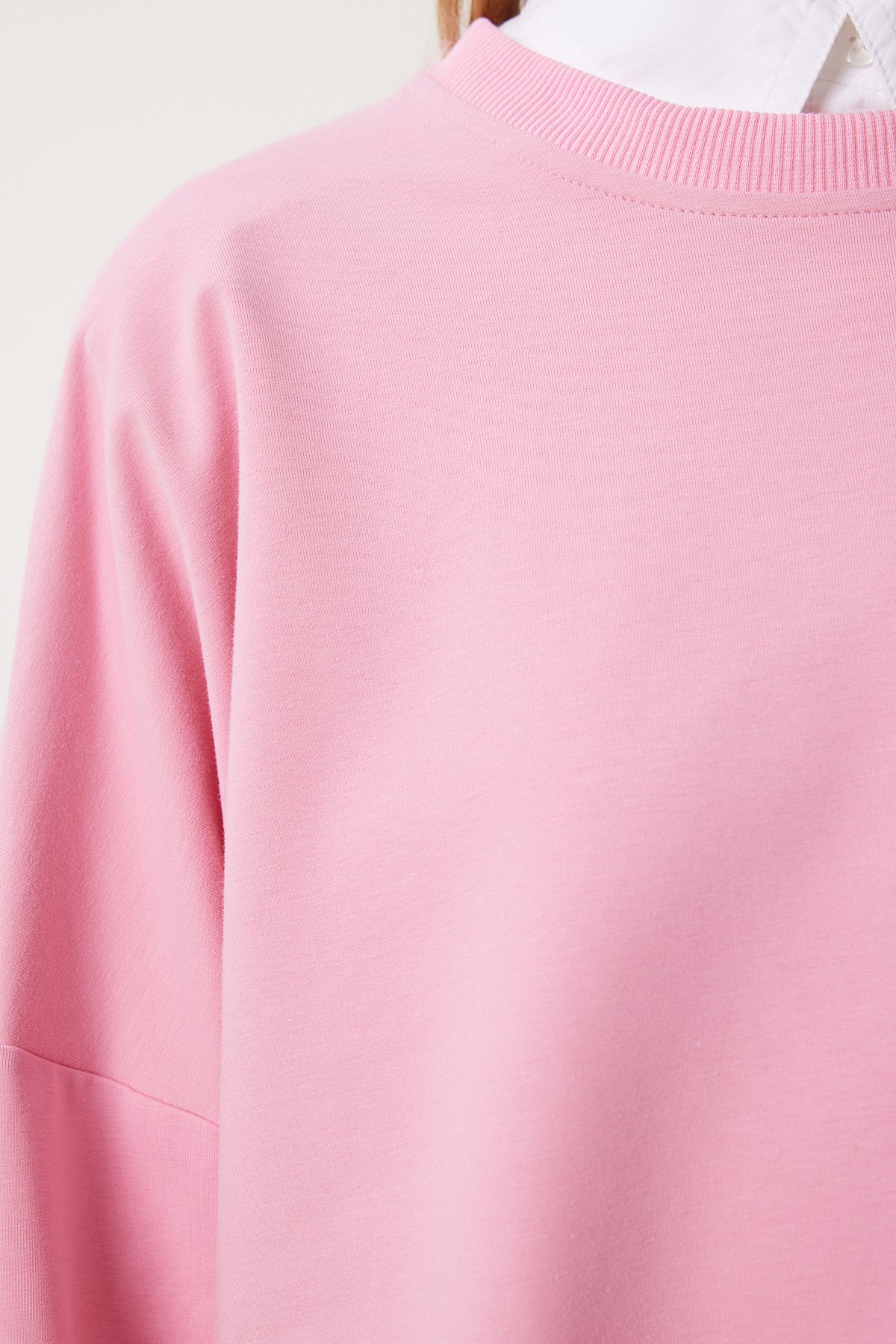 Pembe Yandan Yırtmaçlı Oversize Örme Sweatshirt UL00050