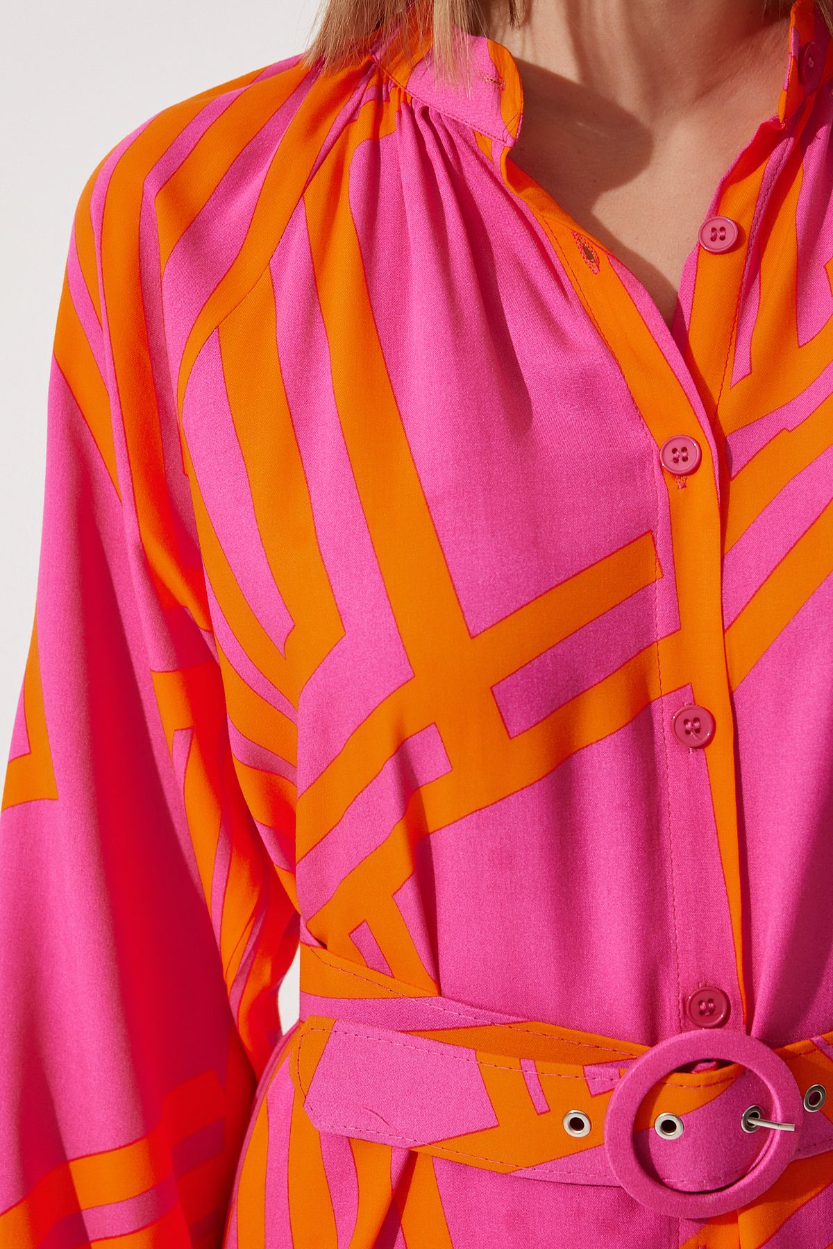 Oranj Kemerli Oversize Yazlık Viskon Elbise ZH00034