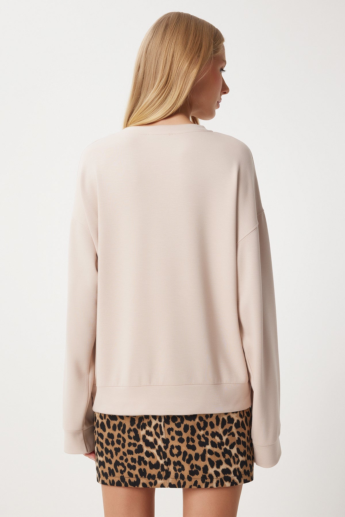 Krem Basic Mevsimlik Modal Örme Sweatshirt AN00212