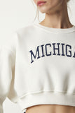 Ekru Baskılı Şardonlu Crop Örme Sweatshirt HF00443