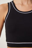 Siyah Şeritli Crop Tok Örme Bluz US00945