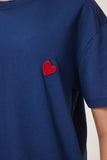 Lacivert Kalp Nakışlı Pamuklu Örme T-Shirt MP00032