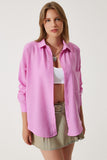 Açık Pembe Oversize Keten Ayrobin Gömlek DD01222