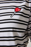 Beyaz Bisiklet Yaka Çizgili Örme T-Shirt CR00428