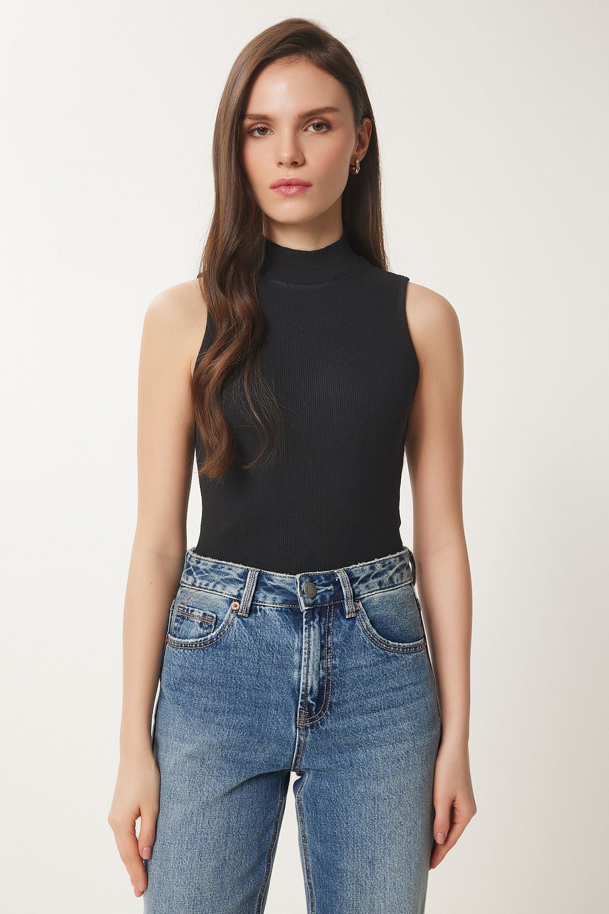 Siyah Boğazlı Pamuklu Örme Bluz GT00004