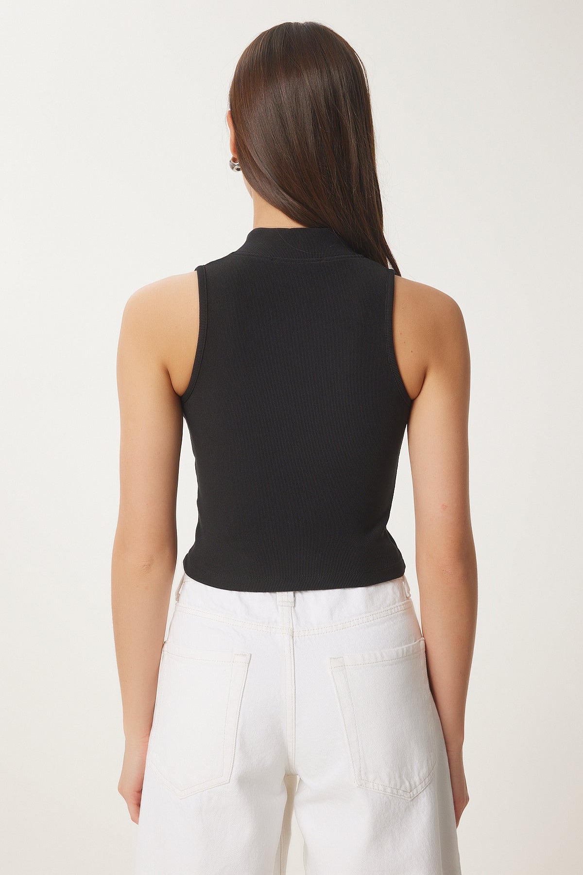 Siyah Fermuarlı Fitilli Crop Bluz KH00100
