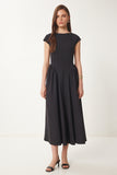 Siyah Midi Poplin Elbise UB00359