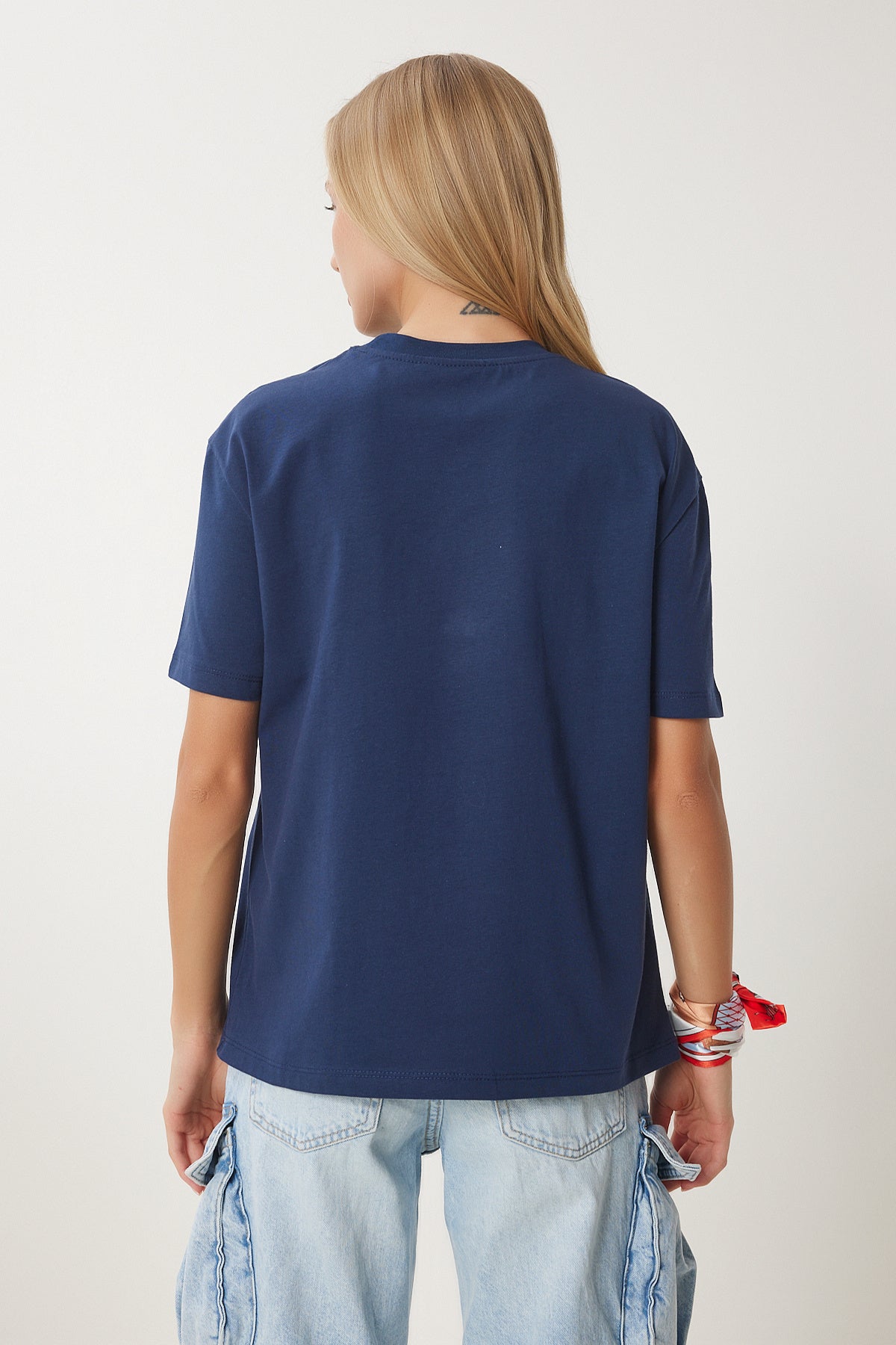 Lacivert Armalı Pamuklu Örme T-shirt CR00465