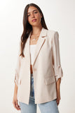 Bej Vatkalı Keten Blazer Ceket XL00003