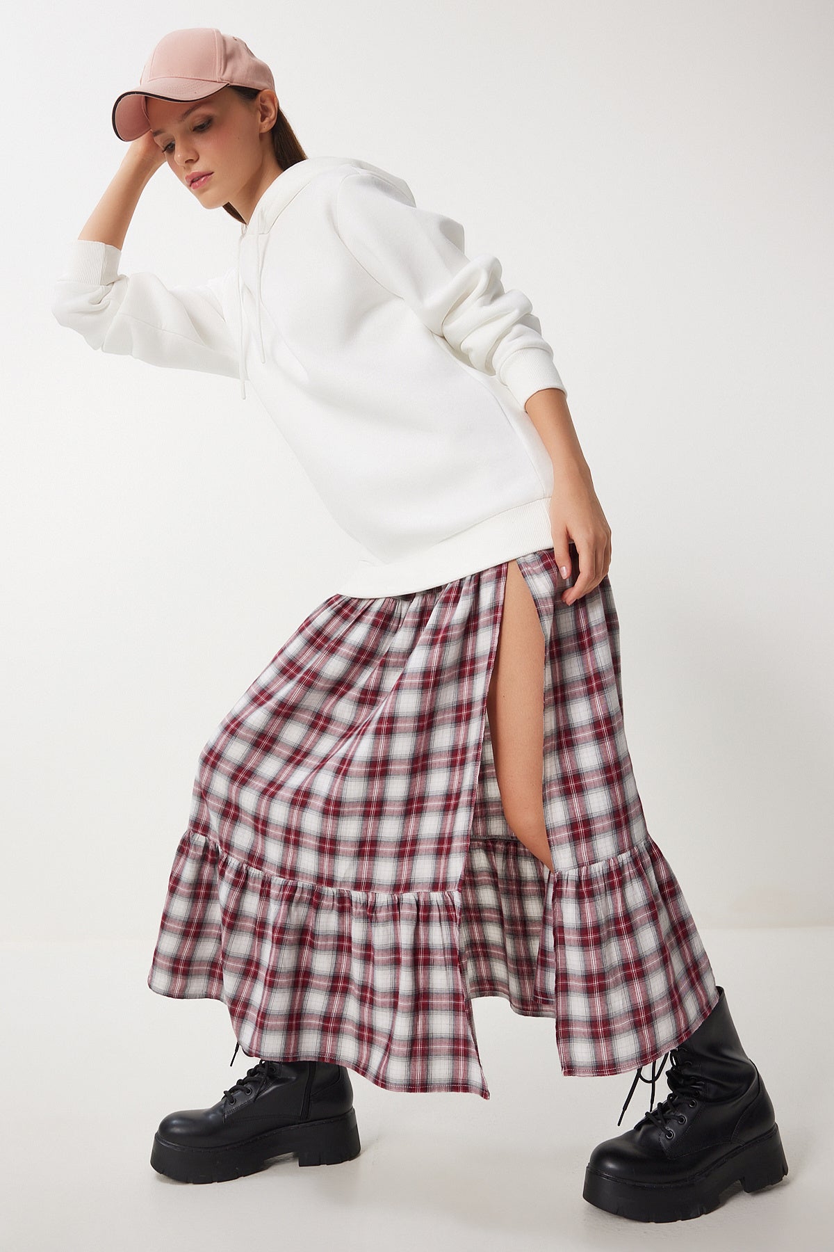 Ekru Kapüşonlu Şardonlu Oversize Sweatshirt VN00017