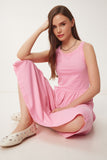 Pembe Halter Yaka Basic Yazlık Örme Elbise CR00474