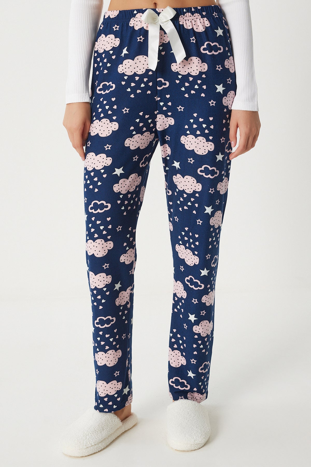 Lacivert Pembe Desenli Yumuşak Dokulu Örme Pijama Altı EC00047