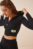 Canlı Siyah Kapüşonlu Fermuarlı Crop Sweatshirt YK00011